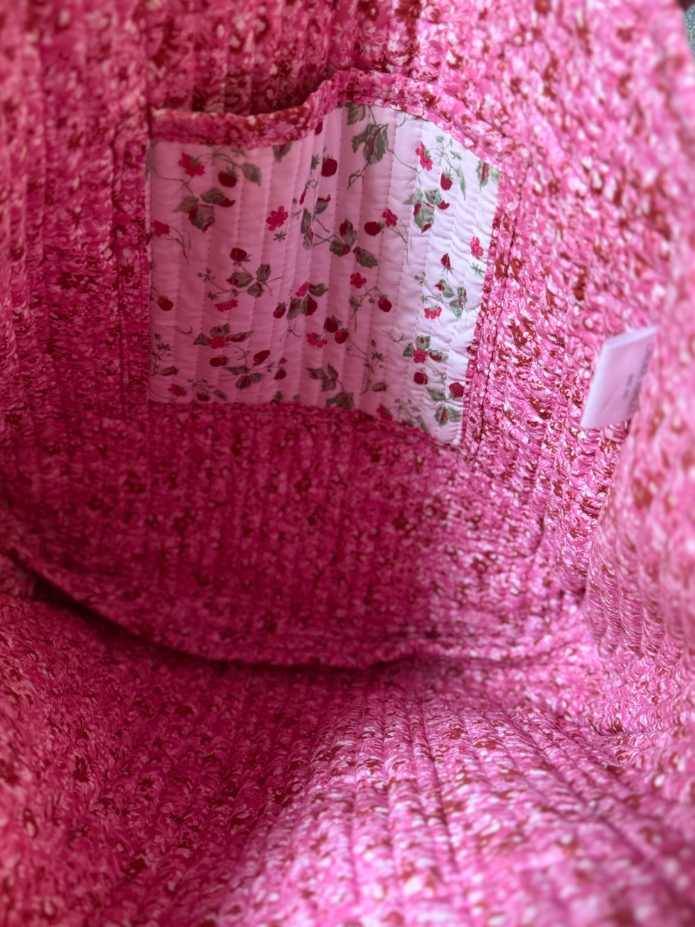 Laura Ashley pink Strawberry Vintage Inspired Floral reusable Quilted tote Bag - Picture 5 of 7